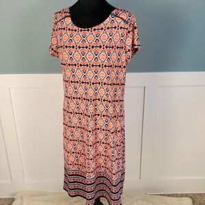 Market & Spruce Coral Navy Blue Geo Print Cap Sleeve Lined Dress L
